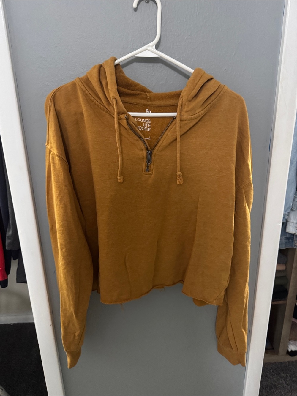 SO Cropped Half-Zip Hoodie in Mustard